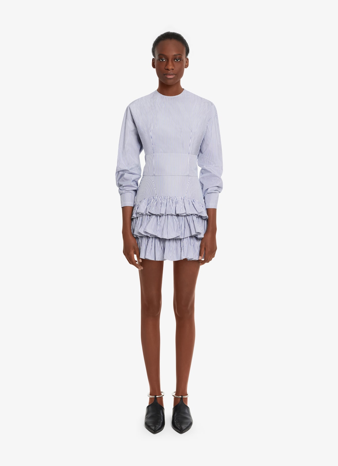 STRIPED POPLIN LONG-SLEEVE TOP ALAÏA WHITE/BLUE STRIPED POPLIN LONG-SLEEVE TOP